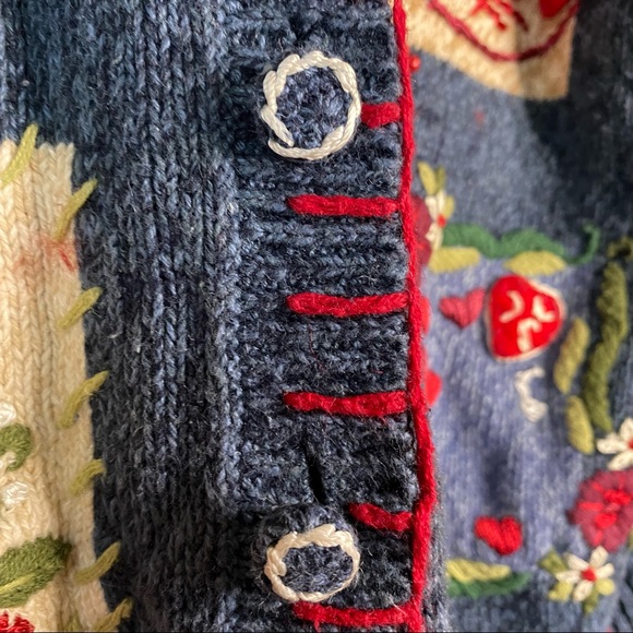 Vintage Valentine Love Cotton Cottagecore Grandma Embroidered Sweater Cardigan - Picture 7 of 12